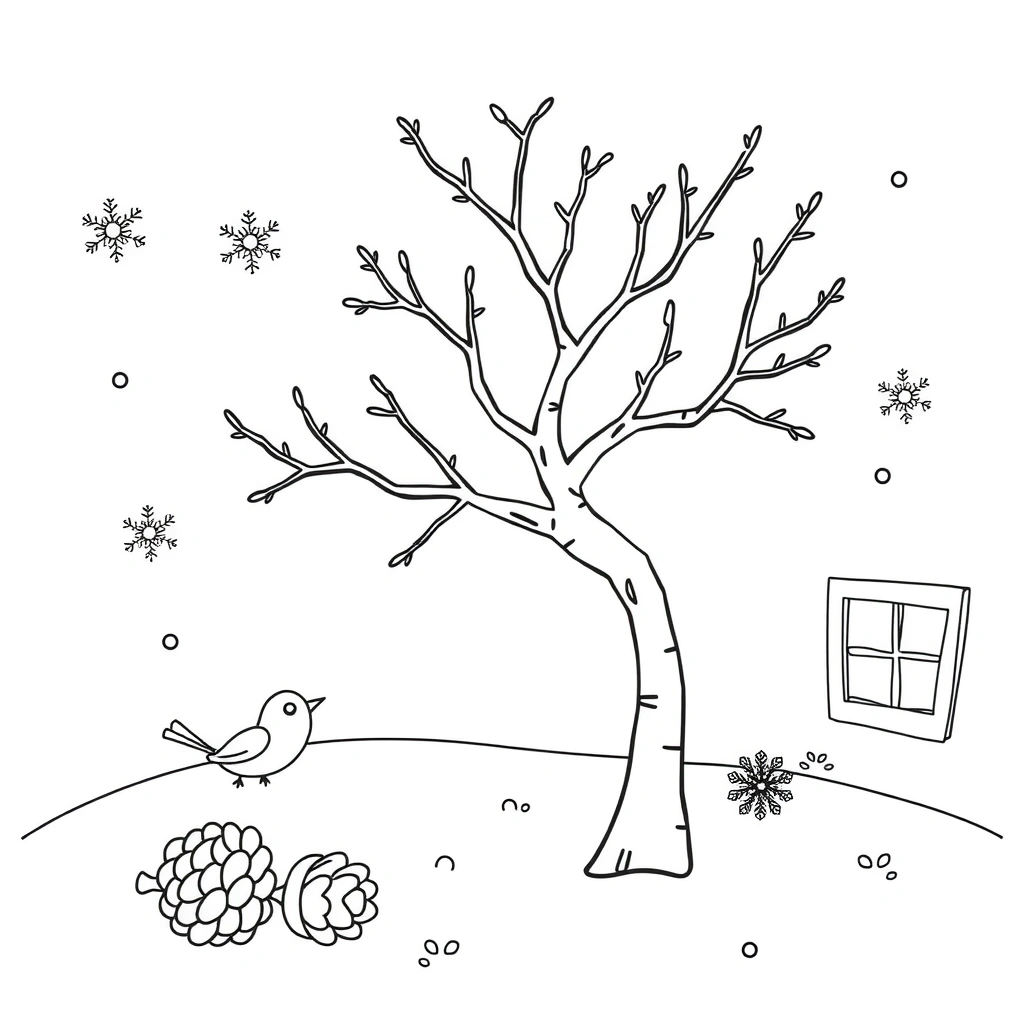 Kolorowanka: Zimowy pejzaż - Kolorowanki - Nowy Rok