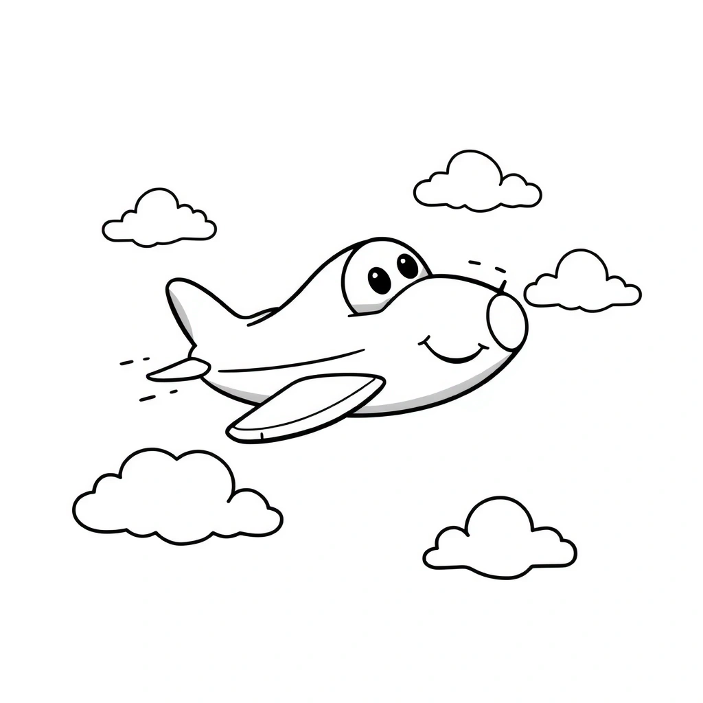 Kolorowanka: samolot i chmury - Kolorowanki - Dzień Lotnictwa