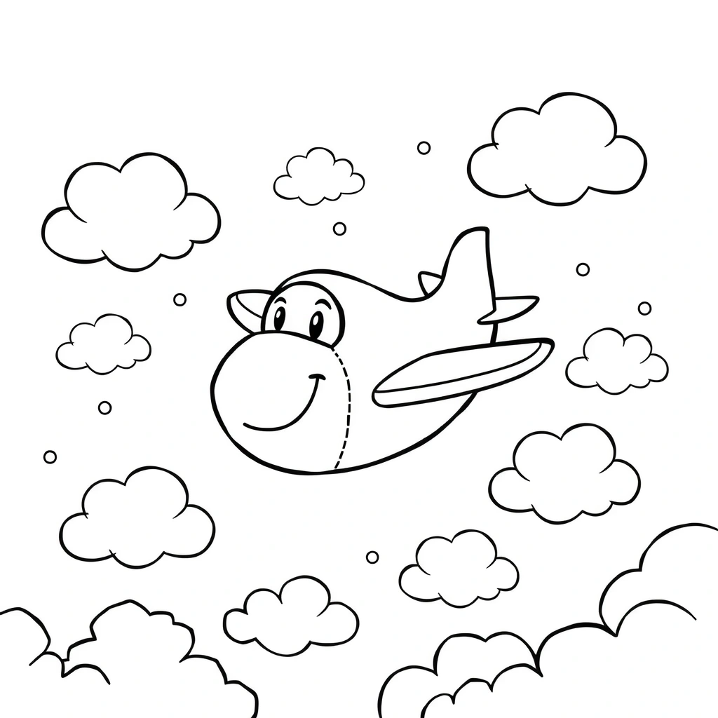 Kolorowanka: samolot i chmury - Kolorowanki - Dzień Lotnictwa