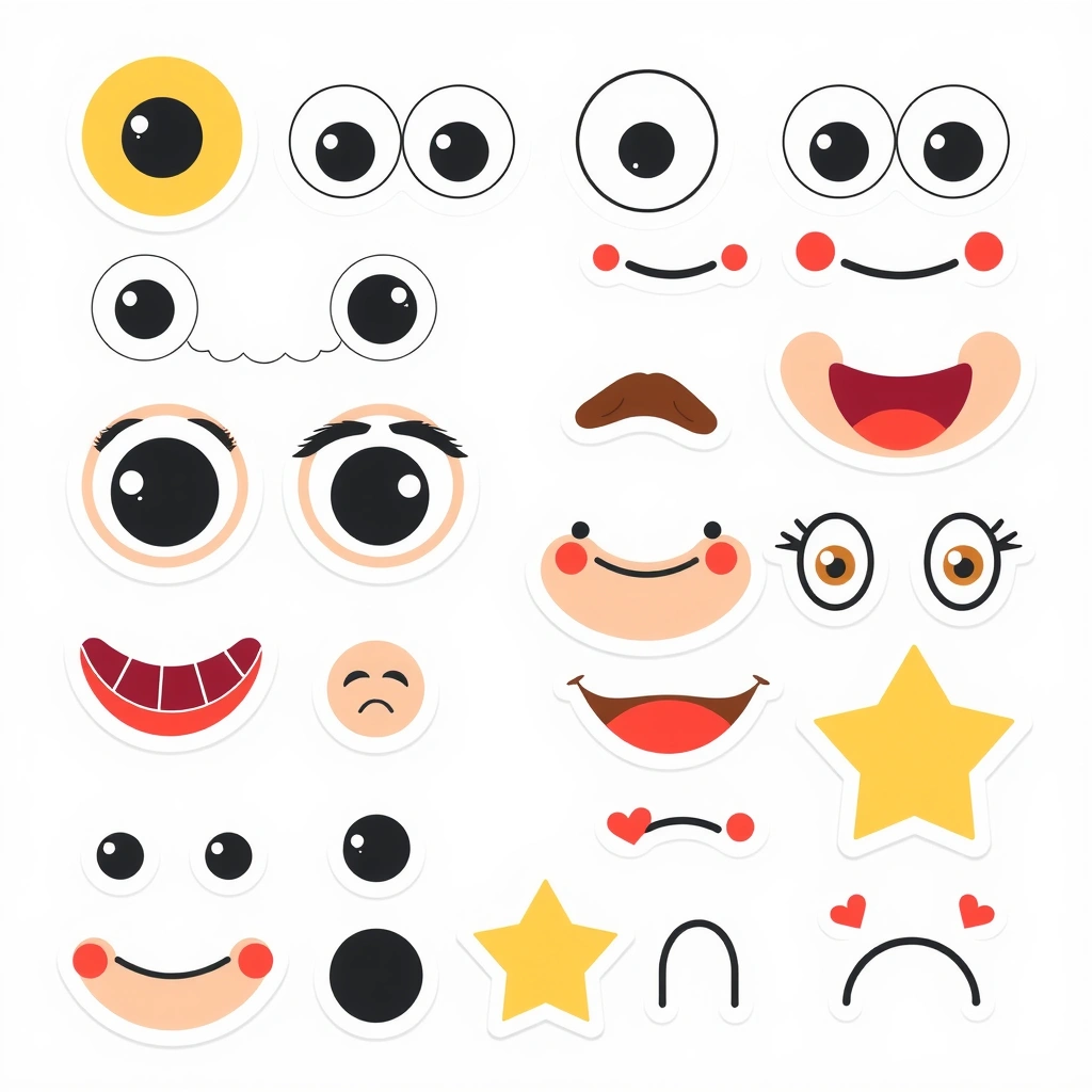 Arkusz naklejek — oczy i usta - Szablony - Dzień Emotikony