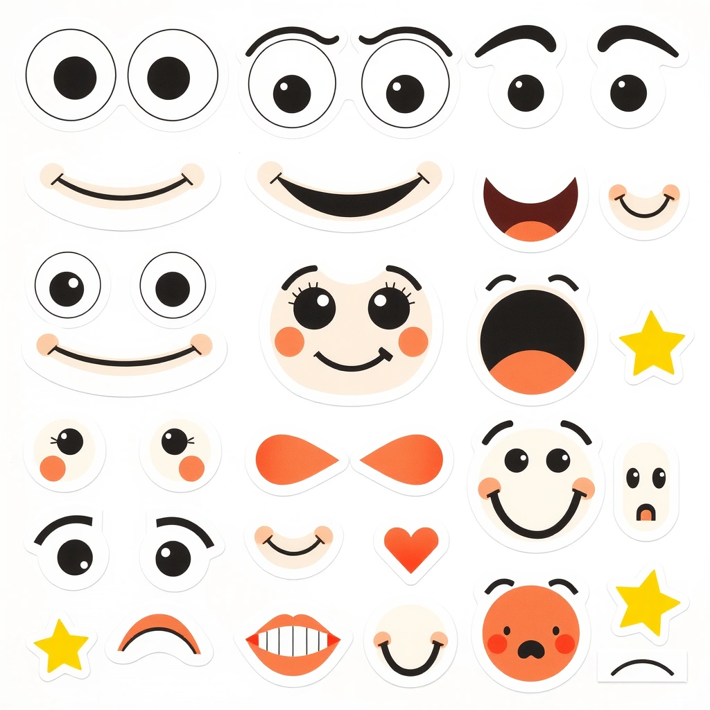 Arkusz naklejek — oczy i usta - Szablony - Dzień Emotikony