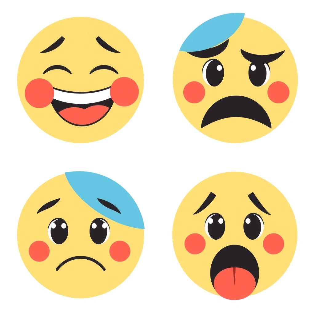 Duże karty emotikony (cztery emocje) - Materiały - Dzień Emotikony