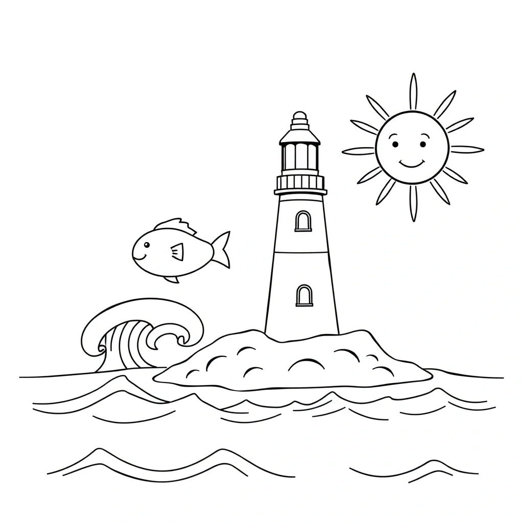 Kolorowanka: latarnia i morze - Kolorowanki - Dzień Latarni Morskich