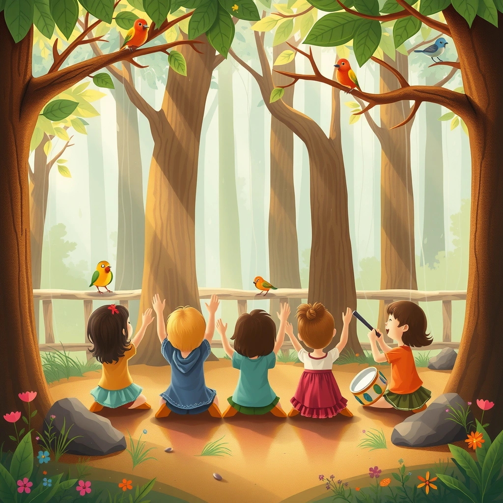 Ilustracja scenki leśnej — muzyczna opowieść - Materiały - Dzień Drzewa