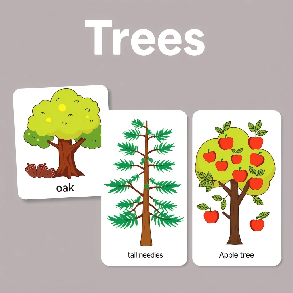 Karty z różnymi drzewami - Szablony - Dzień Drzewa