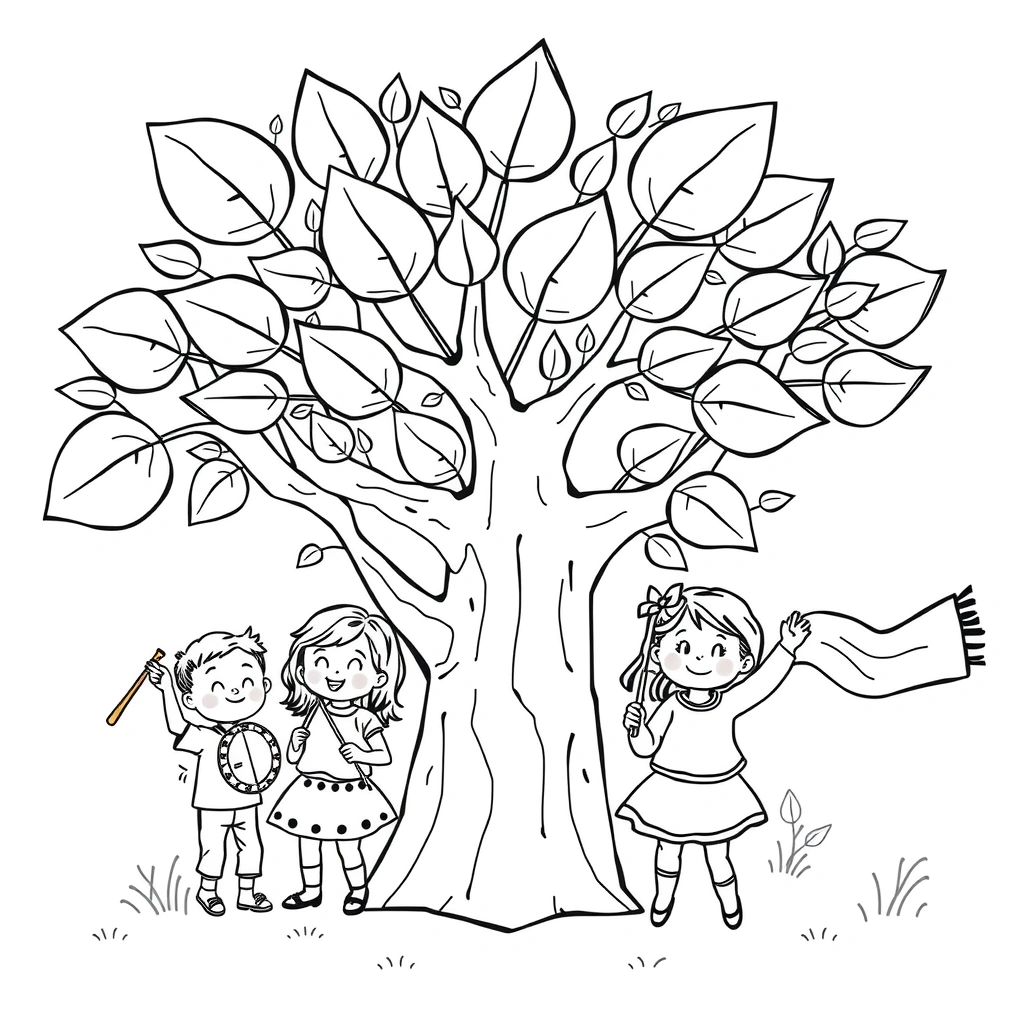 Kolorowanka: Drzewo i instrumenty - Kolorowanki - Dzień Drzewa