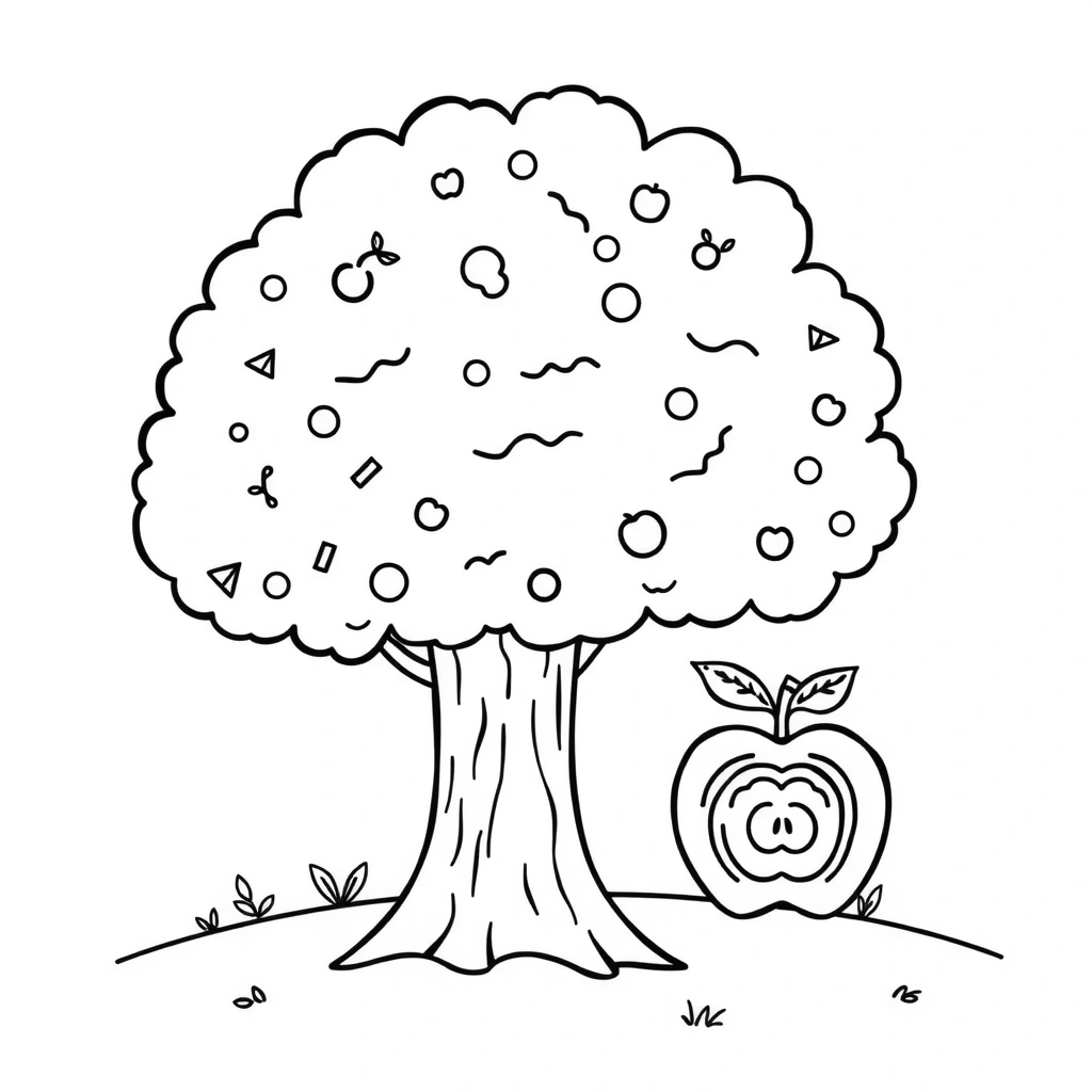 Kolorowanka: Drzewo i elementy - Kolorowanki - Dzień Drzewa