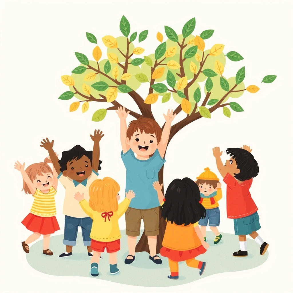Obrazek: Dzieci udające drzewa — scena zabawy ruchowej - Materiały - Dzień Drzewa