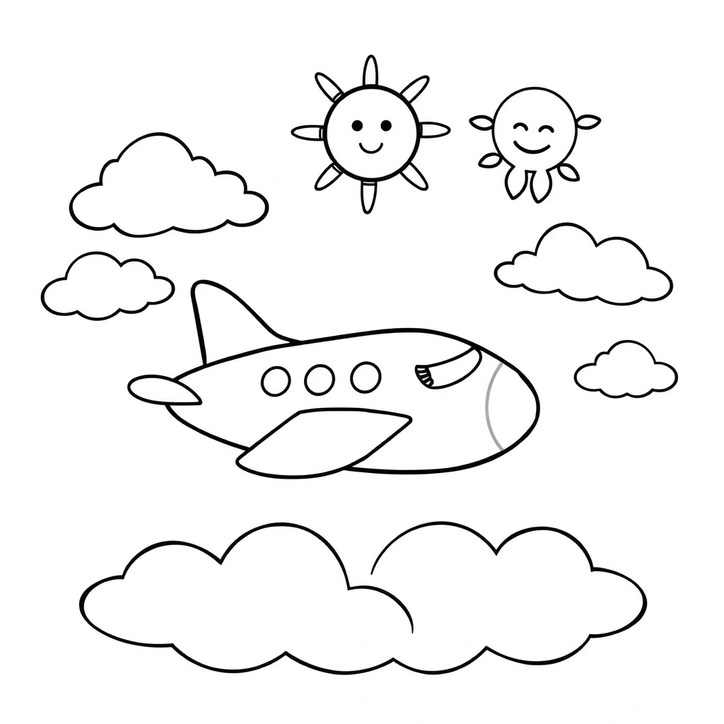 Kolorowanka: Mały samolot i chmury - Kolorowanki - Dzień Lotnictwa