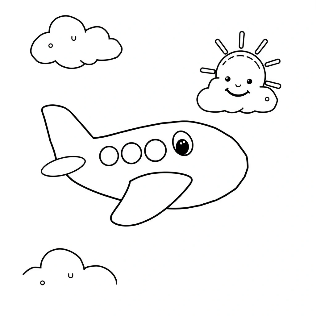 Kolorowanka: Mały samolot i chmury - Kolorowanki - Dzień Lotnictwa
