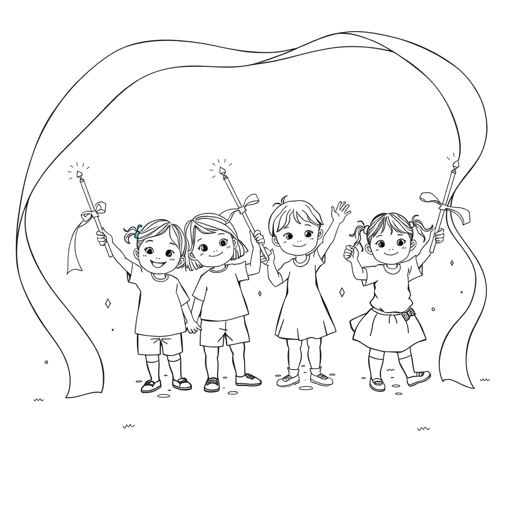 Kolorowanka — Tańczące wstążki - Kolorowanki - Andrzejki