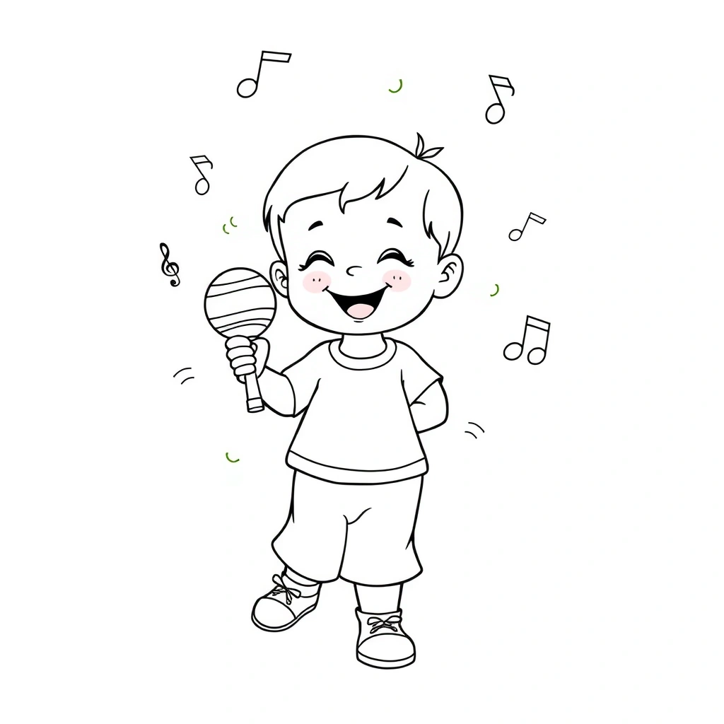 Kolorowanka: Maluch tańczy z grzechotką - Kolorowanki - Dzień Tańca