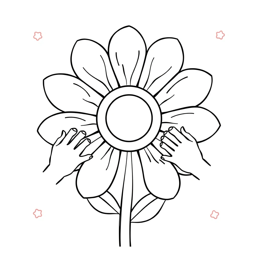 Kolorowanka: Kwiat i rączki - Kolorowanki - Dzień Kobiet
