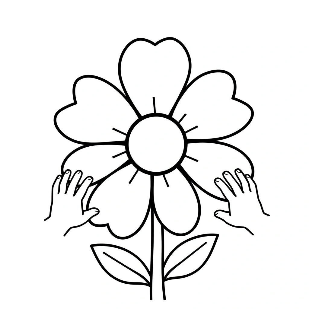 Kolorowanka: Kwiat i rączki - Kolorowanki - Dzień Kobiet