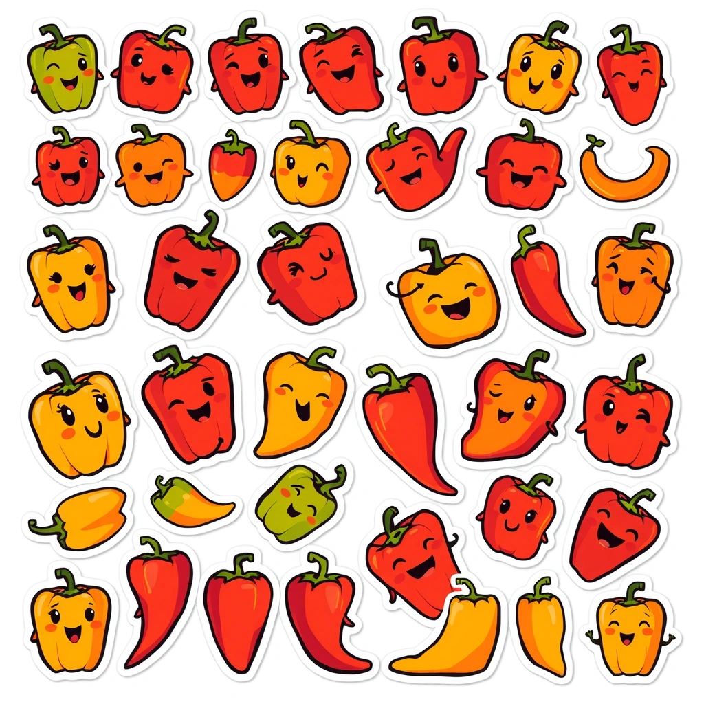 Arkusz naklejek / pieczątek papryczek - Szablony - Dzień Czerwonej Papryki