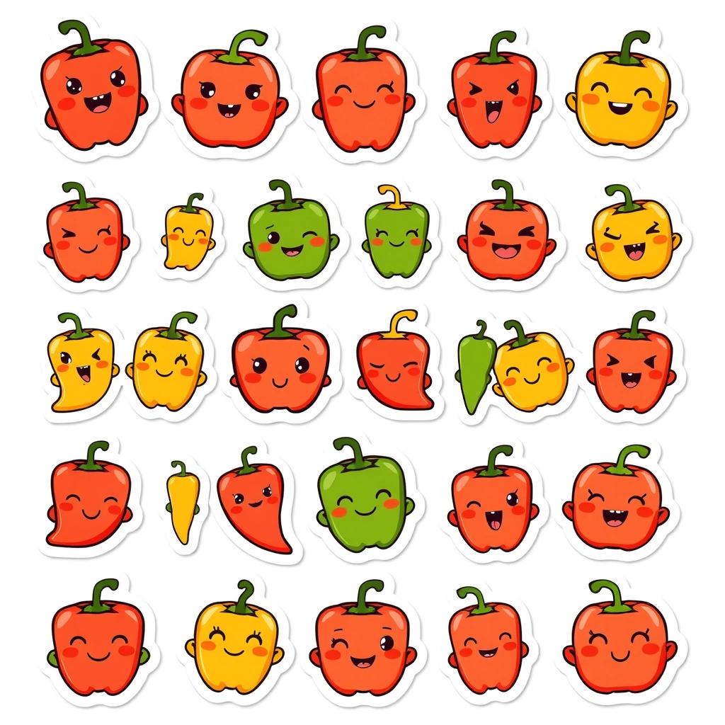 Arkusz naklejek / pieczątek papryczek - Szablony - Dzień Czerwonej Papryki