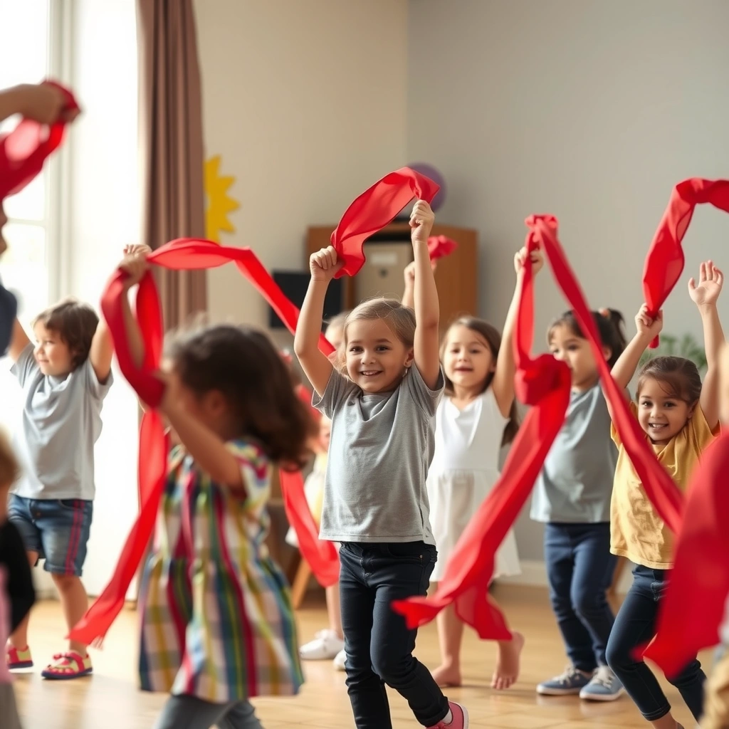 Dzieci tańczą z czerwonymi chustkami - Materiały - Dzień Czerwonej Papryki