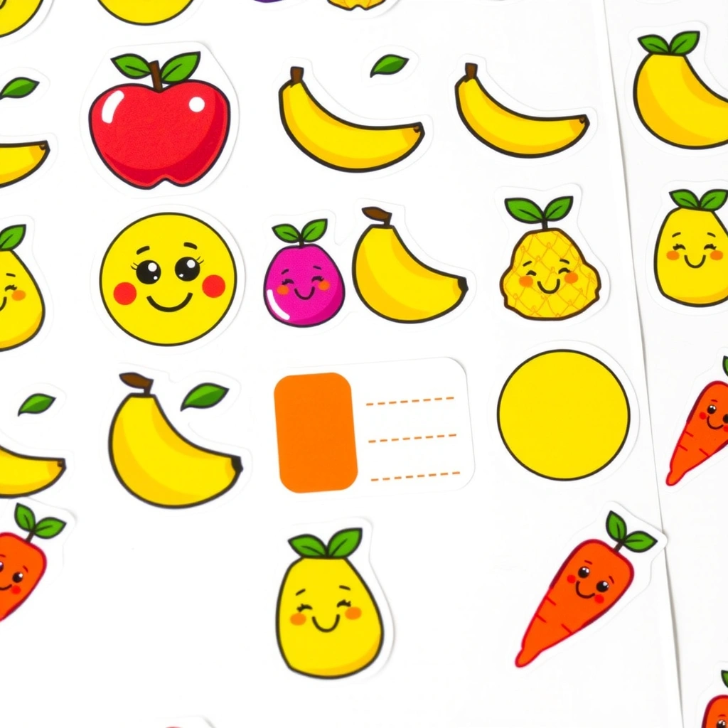 Naklejki/etykiety: kubeczki i tacki z uśmiechniętymi owocami - Szablony - Dzień Soku