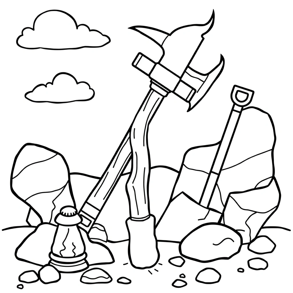 Kolorowanka: kilof i narzędzia - Kolorowanki - Dzień Górnika - Barbórka