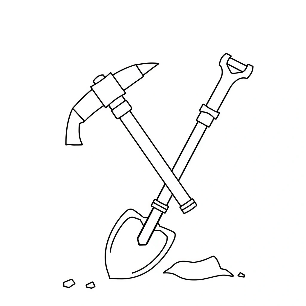 Kolorowanka: kilof i narzędzia - Kolorowanki - Dzień Górnika - Barbórka