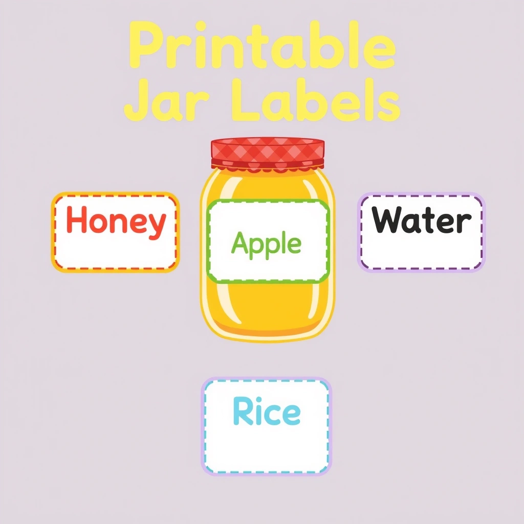 Etykiety do pojemniczków: Miód, Woda, Jabłko, Ryż - Szablony - Dzień Kubusia Puchatka