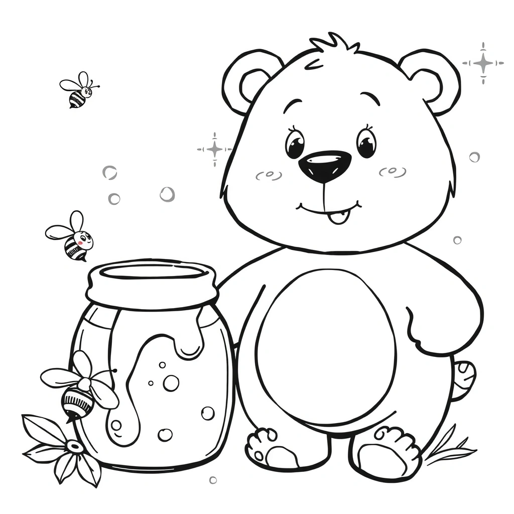 Kolorowanka: Miś i słoik miodu - Kolorowanki - Dzień Kubusia Puchatka