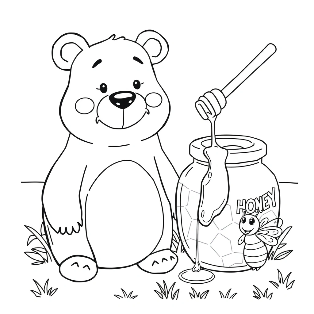 Kolorowanka: Miś i słoik miodu - Kolorowanki - Dzień Kubusia Puchatka
