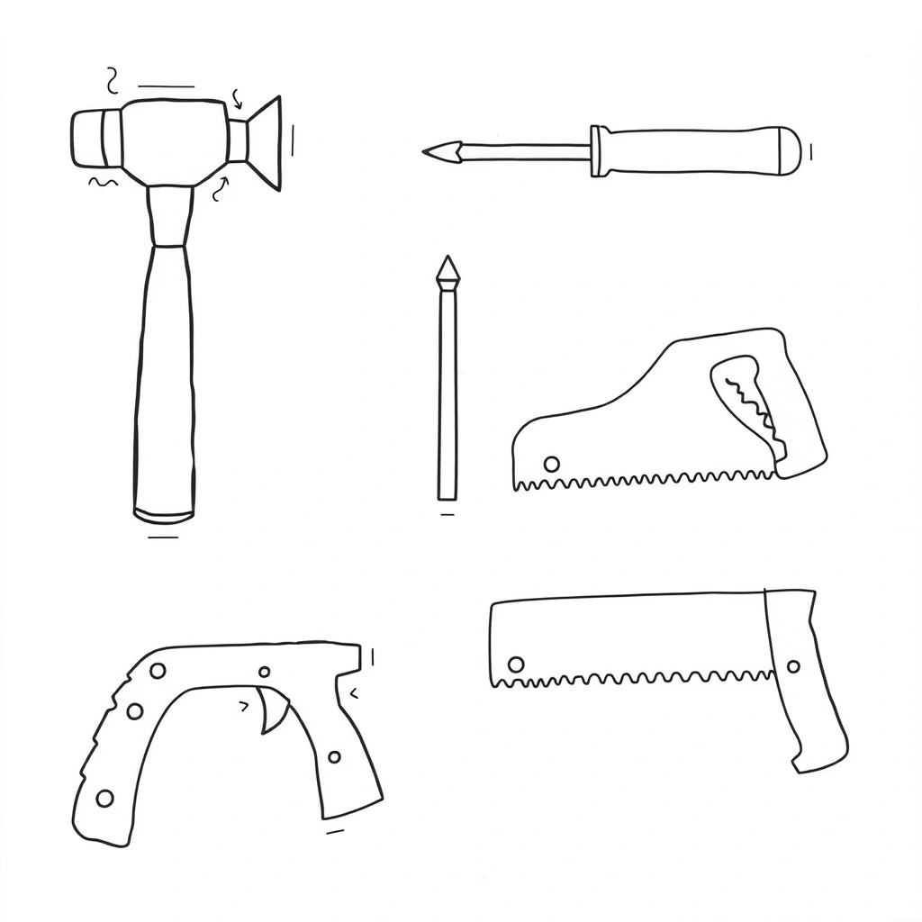 Szablony narzędzi (młotek, śrubokręt, piła) - Szablony - Dzień Majsterkowicza