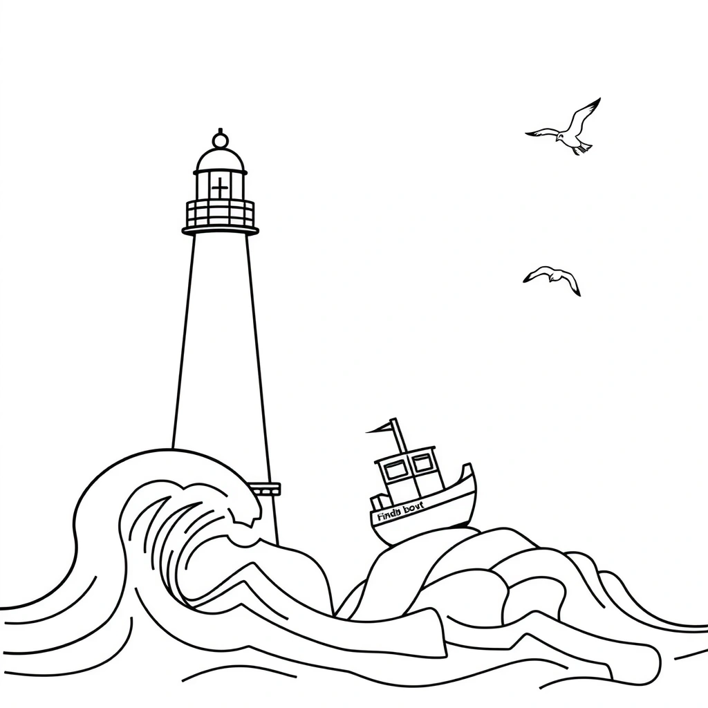 Strona kolorowanki: latarnia i statek (A4) - Kolorowanki - Dzień Latarni Morskich