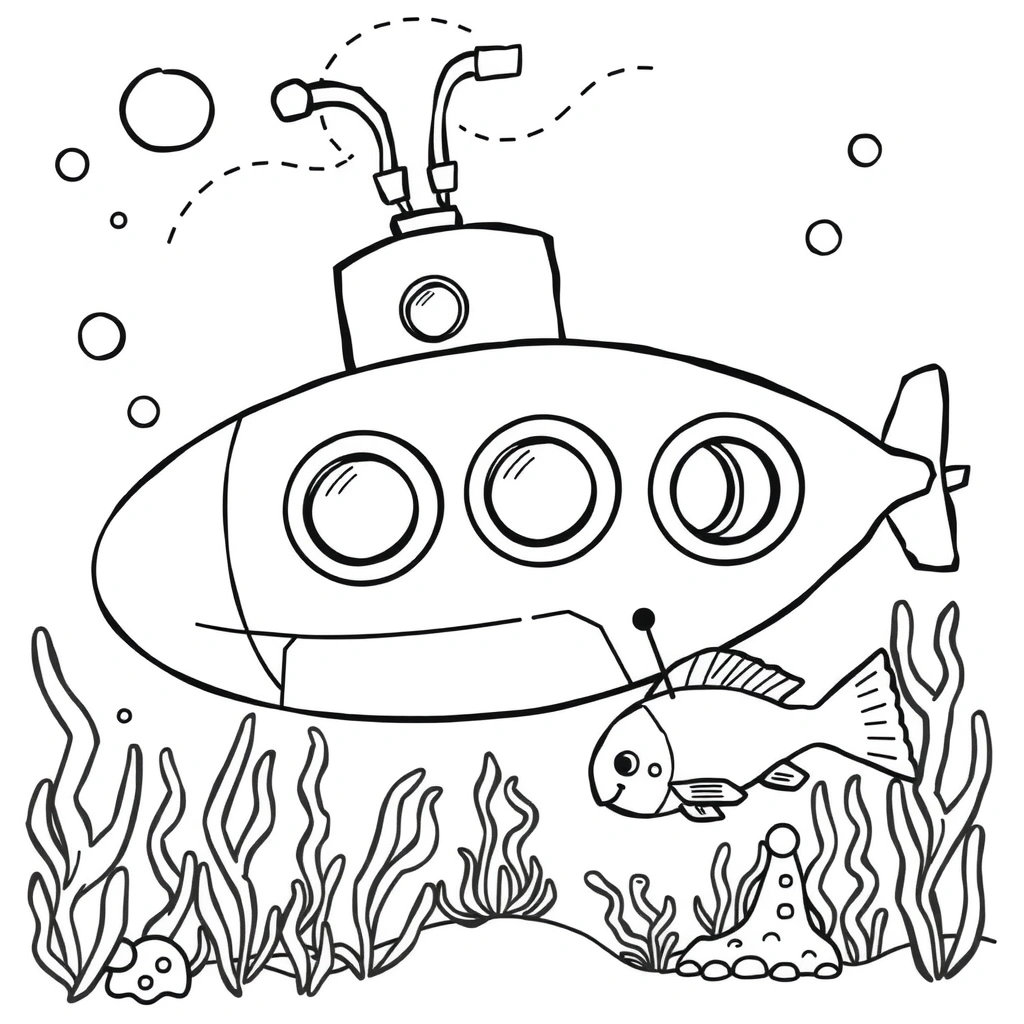 Kolorowanka - łódź podwodna (strona A4) - Kolorowanki - Dzień Łodzi Podwodnej