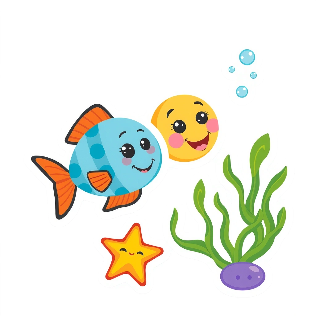 Naklejki - rybki i bąbelki (arkusz) - Materiały - Dzień Łodzi Podwodnej