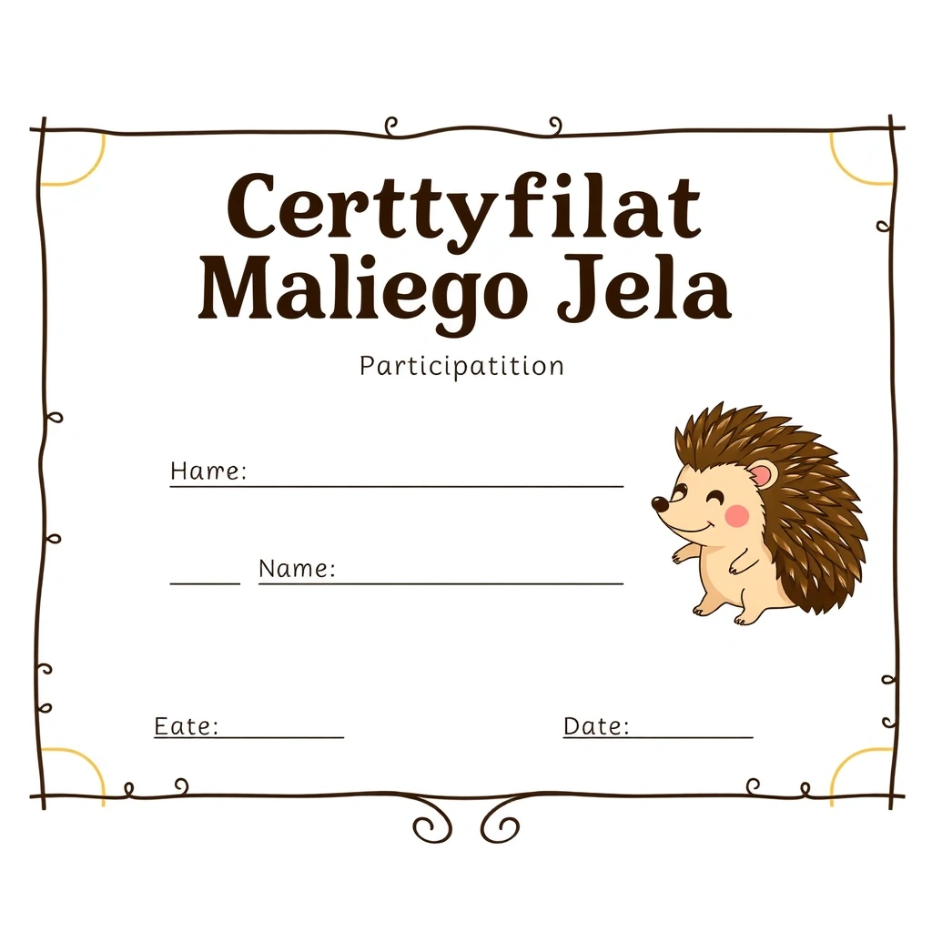 Certyfikat uczestnictwa – 'Mały Jeżyk' - Szablony - Dzień Jeża