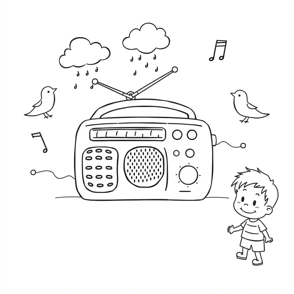 Kolorowanka: Małe radio i dźwięki - Kolorowanki - Dzień Radia (kwiecień)