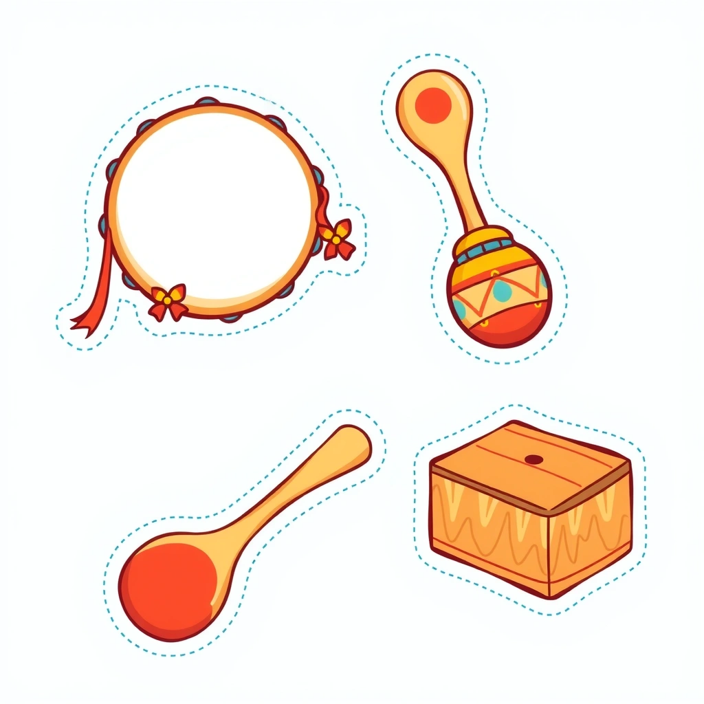 Ilustracje instrumentów perkusyjnych — zestaw do wycięcia - Szablony - Dzień Pluszowego Misia