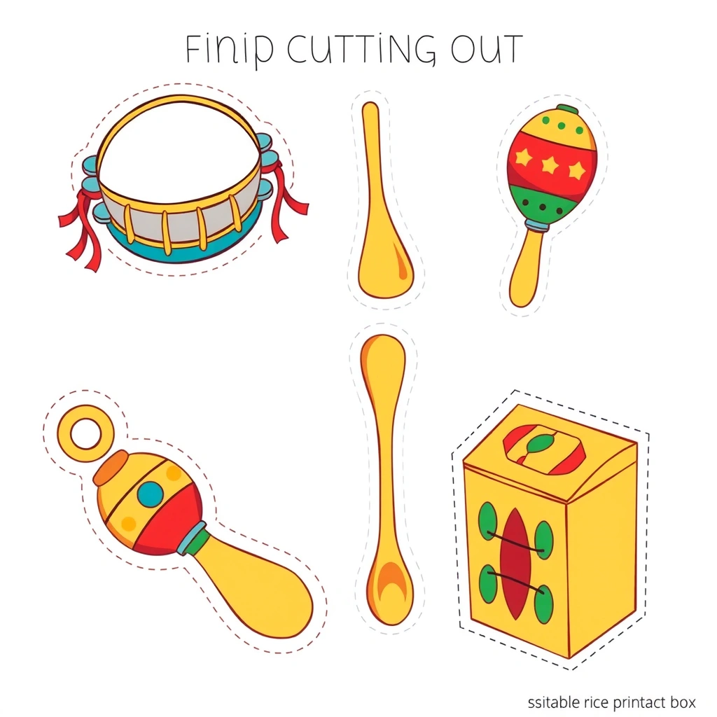 Ilustracje instrumentów perkusyjnych — zestaw do wycięcia - Szablony - Dzień Pluszowego Misia