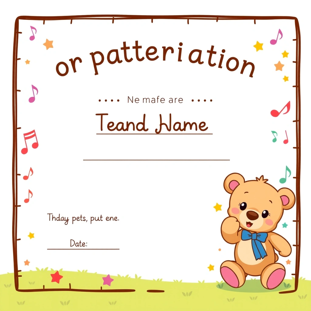 Imienny dyplom/pochwała dla małego uczestnika - Szablony - Dzień Pluszowego Misia