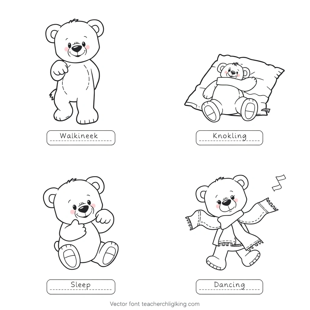 Kolorowanka: Pluszowy miś — sceny ruchowe - Kolorowanki - Dzień Pluszowego Misia