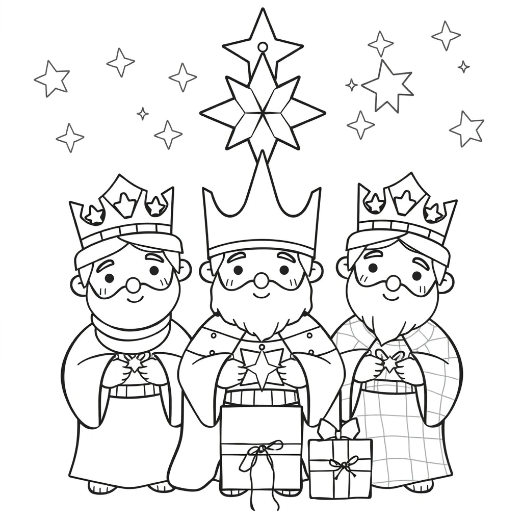 Kolorowanka: Trzej Królowie i gwiazda - Kolorowanki - Trzech Króli