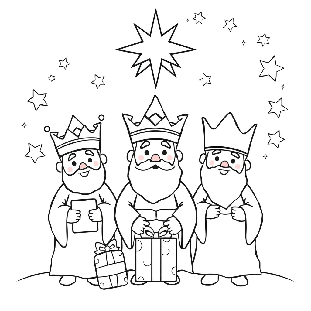 Kolorowanka: Trzej Królowie i gwiazda - Kolorowanki - Trzech Króli