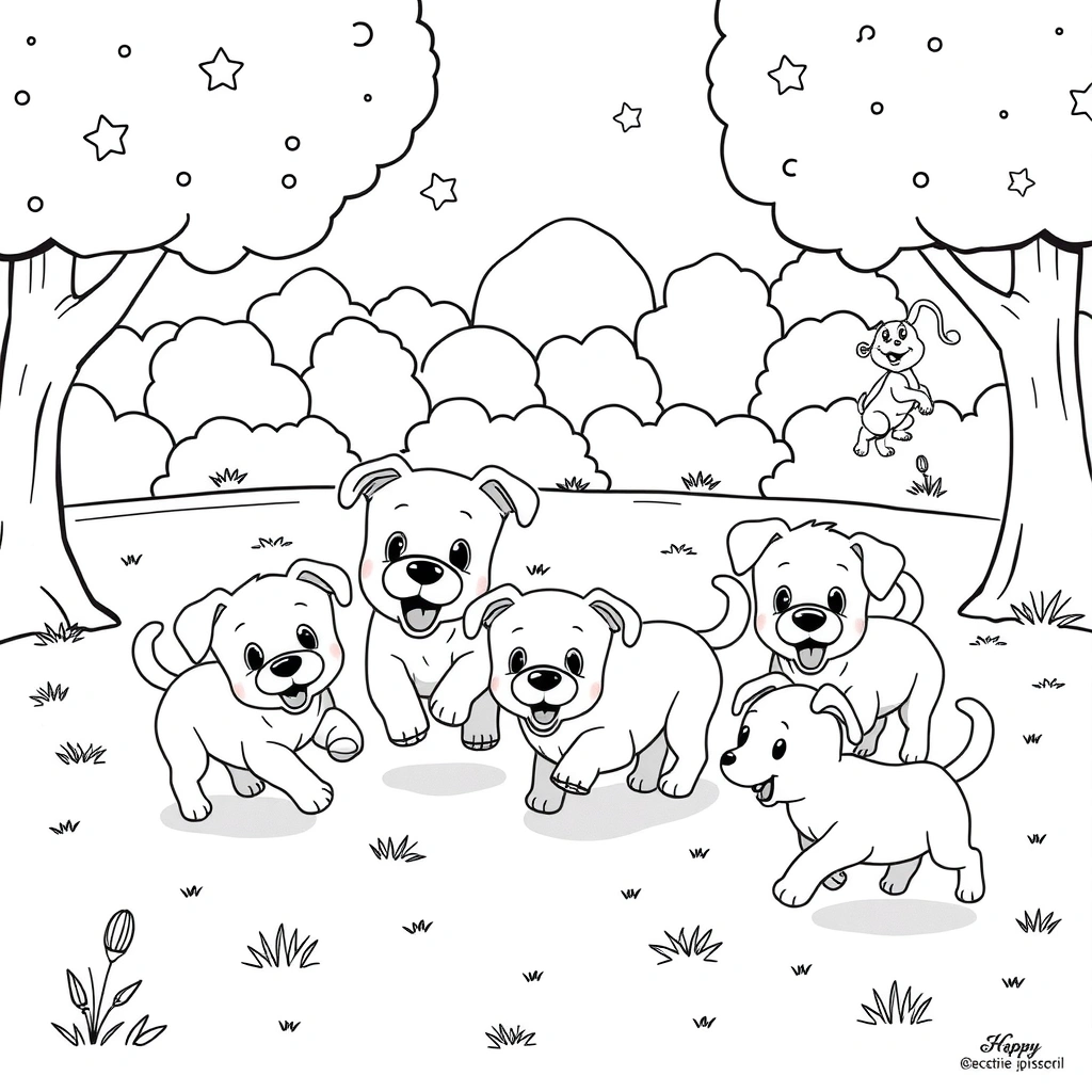 Kolorowanka: Biegające pieski - Kolorowanki - Dzień Kundelka