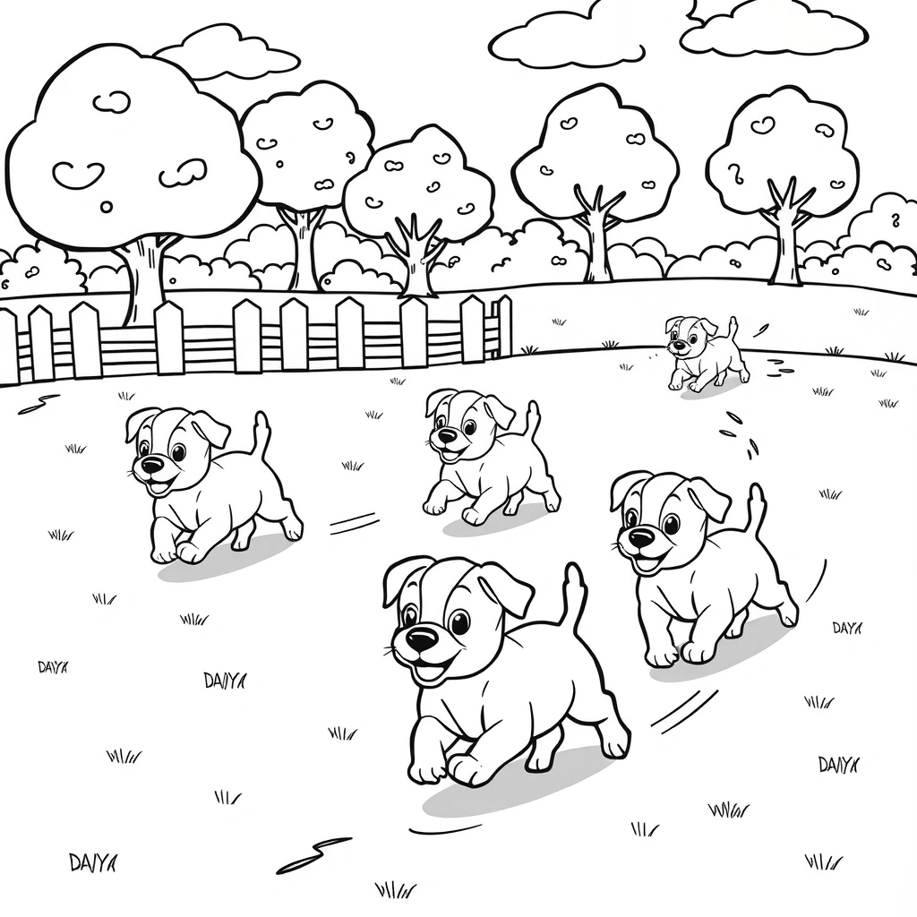 Kolorowanka: Biegające pieski - Kolorowanki - Dzień Kundelka