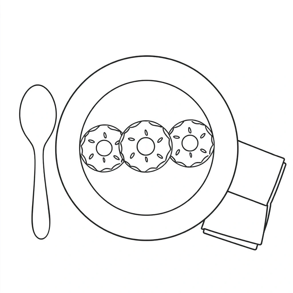 Kolorowanka: talerzyk z pączkami - Kolorowanki - Tłusty Czwartek