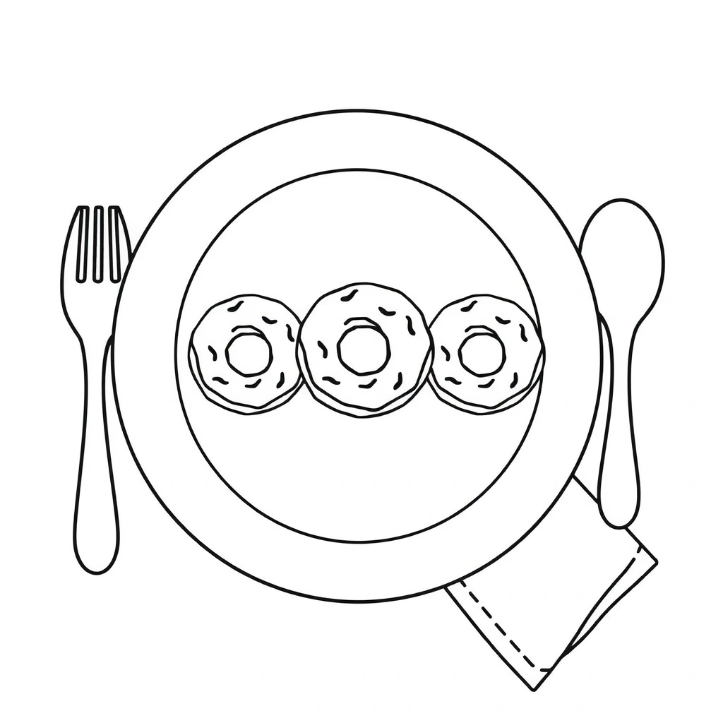 Kolorowanka: talerzyk z pączkami - Kolorowanki - Tłusty Czwartek