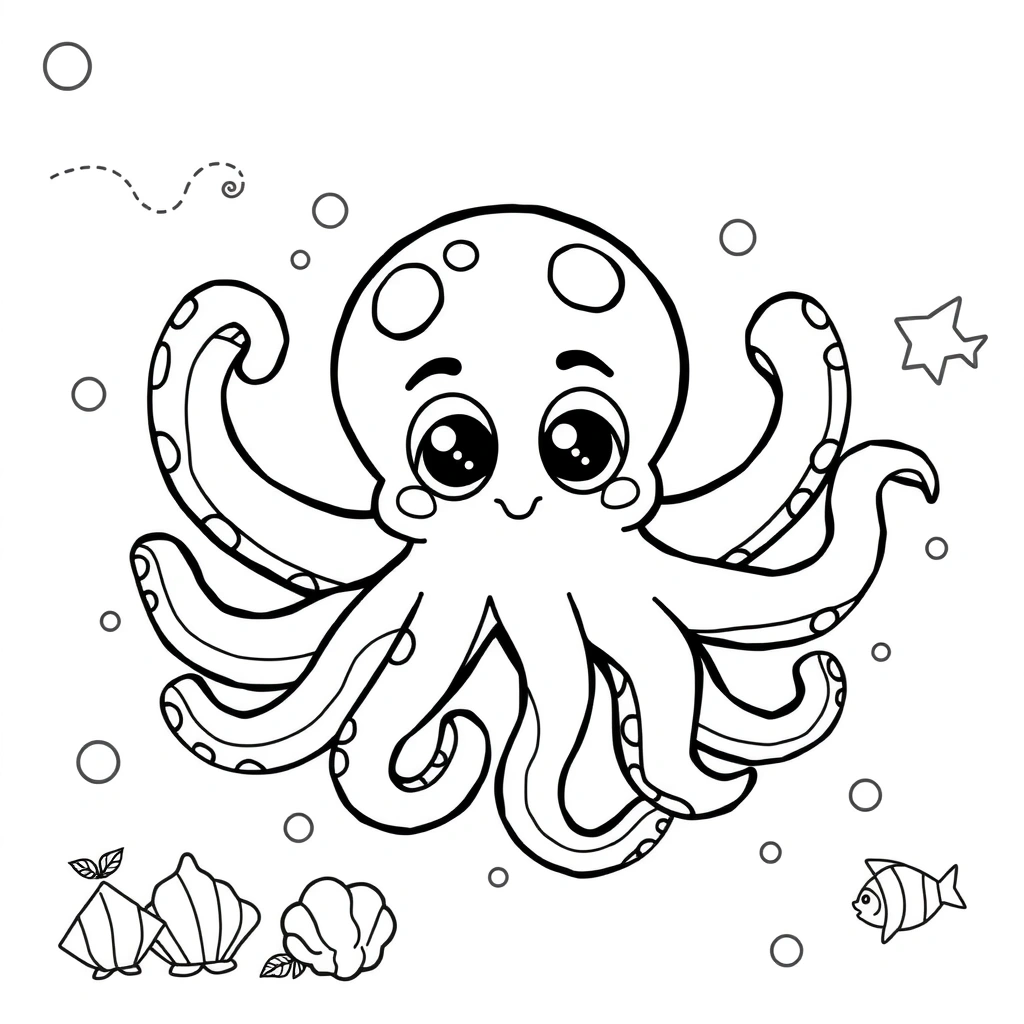 Kolorowanka: Ośmiornica z mackami - Kolorowanki - Dzień Ośmiornicy