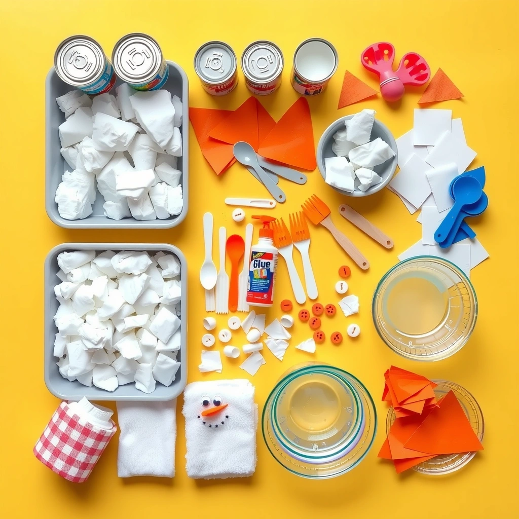 Materiały i przybory — flatlay przygotowań - Materiały - Dzień Bałwana