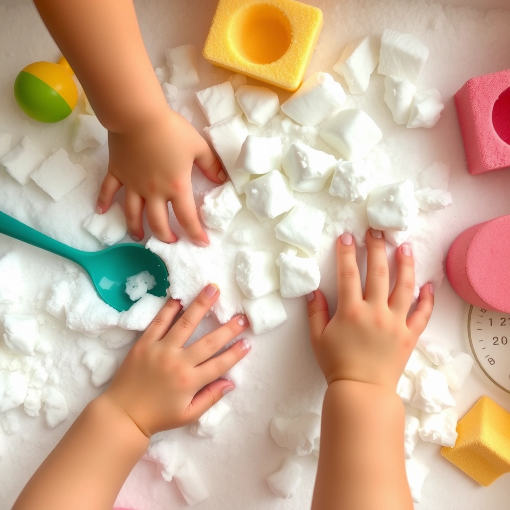 Sensoryczny śnieg z pianki — scena zabawy - Materiały - Dzień Bałwana