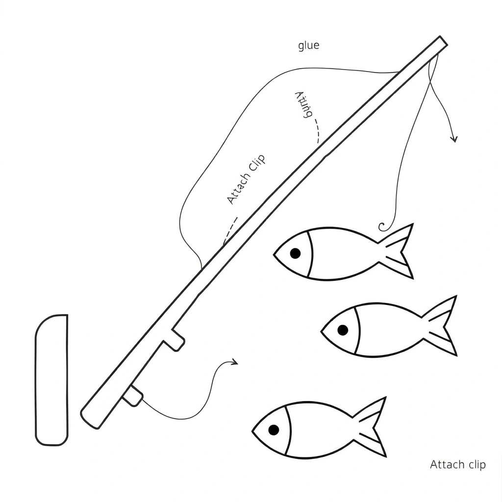 Szablon wędki (prosta wędka z patyczka) - Szablony - Dzień Rybaka