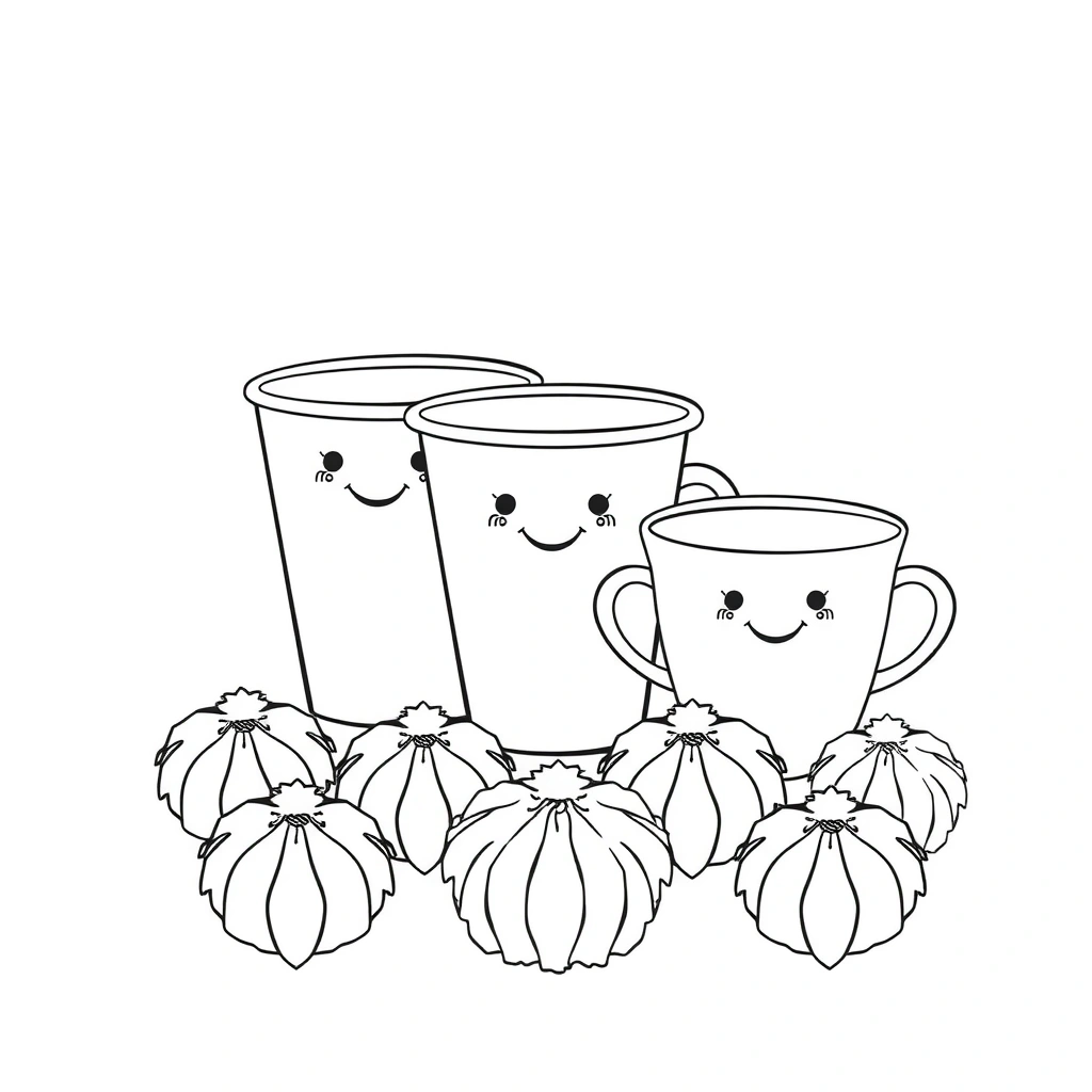 Kolorowanka — Kubeczki i pompony - Kolorowanki - Dzień Przedszkolaka