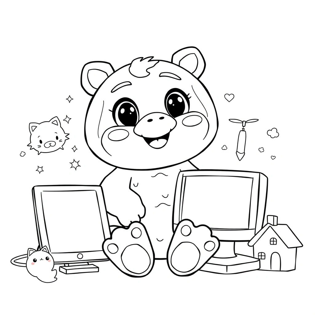 Kolorowanka - Netuś z urządzeniami - Kolorowanki - Dzień Bezpiecznego Internetu