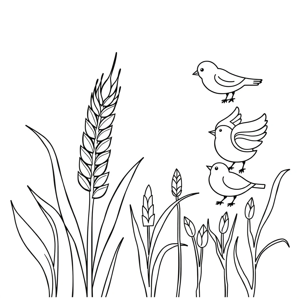 Kolorowanka: ziarna zbóż i ptaki - Kolorowanki - Dzień Płatków Śniadaniowych